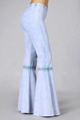 Chatoyant Mineral Wash Crochet Lace Bell Bottoms Powder Blue Small - Image 1 of 4