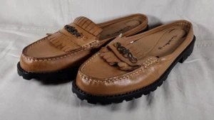 Thom McAn Rebecca Brown Leather Loafer Mules Womens Size 10 Kiltie Top Shoes - Picture 1 of 5