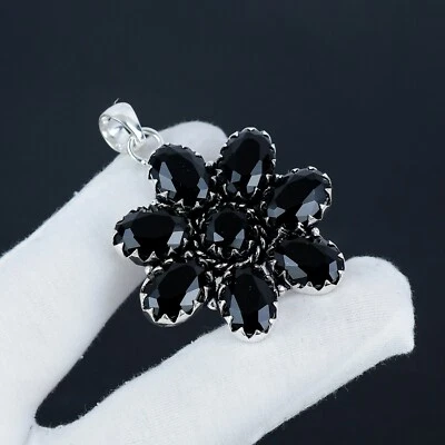 Nero Spinello Gemma Fiore Design 925 Pendente Argento Sterling Per Love Regali - Immagine 1 di 4