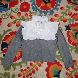ZARA NWT COMBINATION White BOW KNIT SWEATER GREY WHITE SIZES XL - Picture 1 of 12