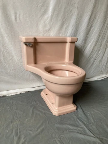 Vtg Mid Century Complete Deco 1 Piece Toilet Light Pink Old Standard 146-21E Cover