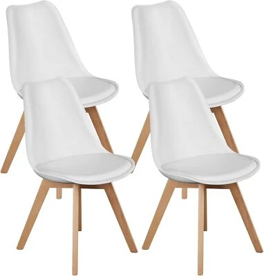 Set of 4 PU Leather Dining Chairs Mid Century Modern Wood Leg Kitchen Chairs  - Image 1 of 4