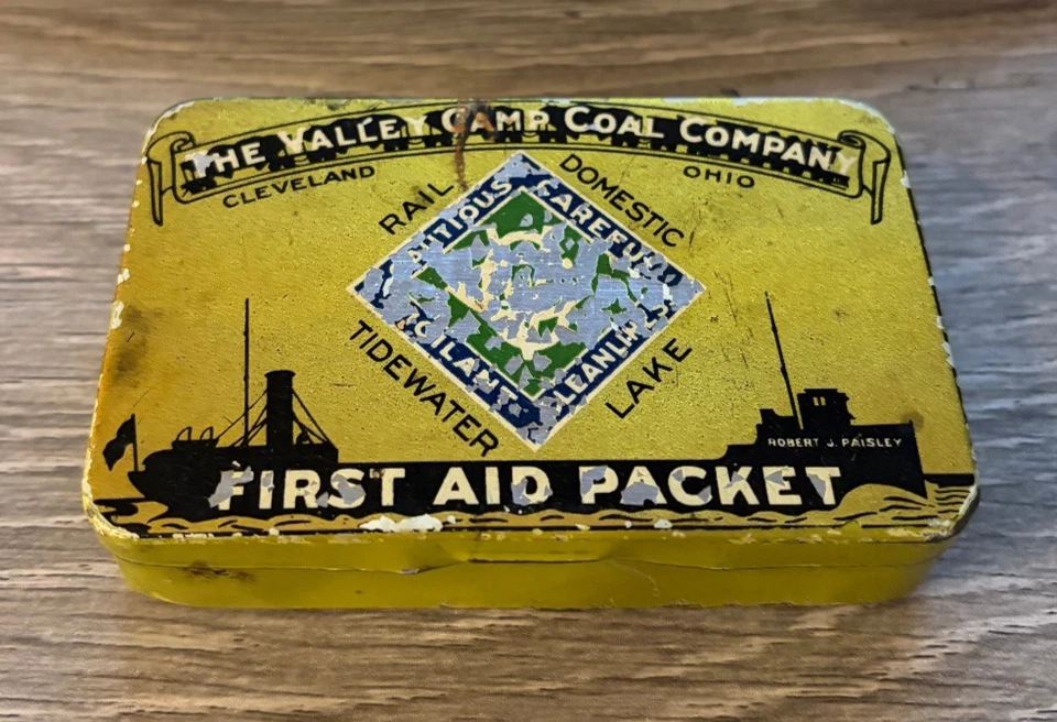 Vintage The Valley Camp Coal Company First Aid Packet Yellow Tin - Image 1 of 1