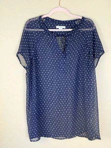 Liz Claiborne Damen Top/Größe 1X/kurze Flügelärmel marineblau weiß gepunktet 676 - Bild 1 von 10
