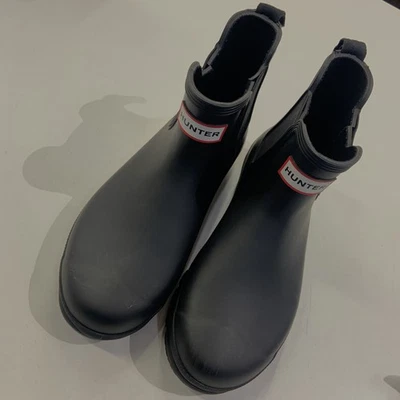 Botas de lluvia Hunter para mujer originales Chelsea negras al tobillo de goma talla 8. WOB Foto 1 de 4