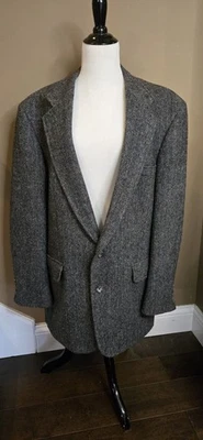 Land's End Harris Твид 100% шотландский 46L черный/серый блейзер спортивная куртка пальто  - Изображение 1 из 4