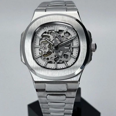 Custom 40mm Silver Polished Open Dial NAUT Style Mod | NH38 Automatic Luxury - Image 1 of 4