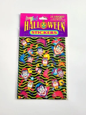 Adesivos antigos de Halloween Lisa Frank novo na caixa 4 folhas vampiro Frankenstein bruxas - Imagem 1 de 3