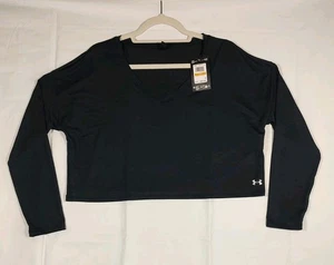 Camisa corta Under Armour para mujer movimiento cuello en V manga larga talla pequeña negra nueva con etiquetas - Imagen 1 de 15