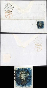 1840 2d blauer (RF) Teller 1 drei Ränder am Stück - Bild 1 von 1