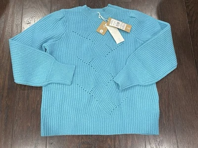 Suéter Woolovers Mujer Cuello Redondo Pointelle Turquesa Mezcla Lana Talla Pequeña NUEVO Foto 1 de 4