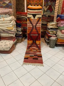 Colorful Geometric Berber Moroccan ' Runner Rug ft Hand-knotted Wool - Picture 1 of 11