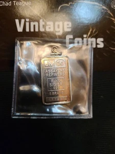 JOHNSON MATTHEY 5 GRAM SILVER BAR PENDANT *BLANK BACK* RARE PIECE SERIAL#157238 - Picture 1 of 5