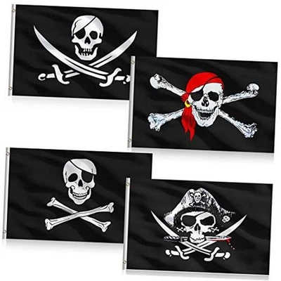 4 peças bandeiras piratas 3 x 5 pés bandeira pirata Jolly Roger crânio osso pirata  - Imagem 1 de 4