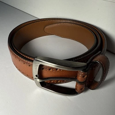 Cinturón Johnston & Murphy Hombre Talla 34 (75-7405) Marrón Cuero Genuino Repujado Foto 1 de 4