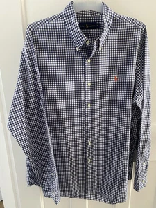 Ralph Lauren Mens Blue White Checked Long Sleeve Cotton Button Up Shirt Logo XL - Picture 1 of 5