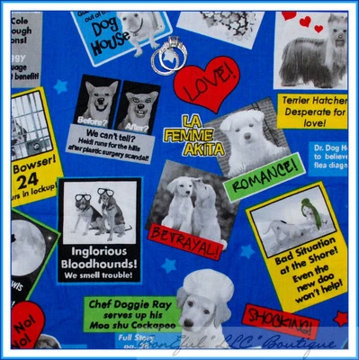 BonEful Fabric FQ Cotton Quilt Block Blue Red White DOG S Puppy Bone Star Square - Image 1 of 4