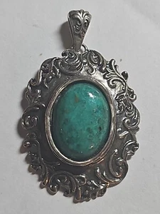 PZ PAZ Sterling Silver 925 Oval Turquoise Lace Pendant Israel PZ 1.5" 8978 - Picture 1 of 7