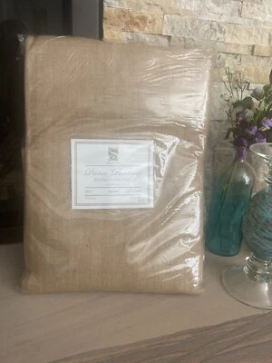 NEW 120” Round Natural Brown Passe Partout Collection Table Skirt 100% Burlap - Image 1 of 4