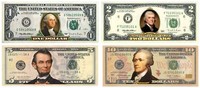 Set of 4 COLORIZED 2-SIDED US Bills Currency $1/$2/$5/$10 Legal Tender Banknotes