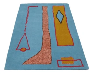 Hand-Tufted Wool Rug 120X180 Blue Colorful Modern Morocco Pattern Rug HT295 - Picture 1 of 5