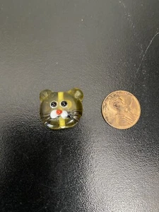 Hand Blown Glass Figurine Collectibles Handmade Miniature Cat Head Bead Yellow - Picture 1 of 3