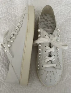 STUART WEITZMAN White Leather Pearls GOLDIE Lace-Up Convertible Sneakers 39 9 - Picture 1 of 10