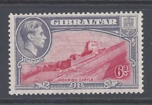 GIBRALTAR GVI  1938  6d CARMINE AND GREY-VIOLET PERF 13½ MINT NEVER HINGED SG126 - Picture 1 of 2