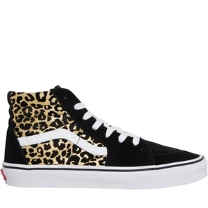 Vans Leopard Sk8 Hi Top Trainers UK Size 4 Flocked Animal Print Black BNIB - Picture 1 of 5