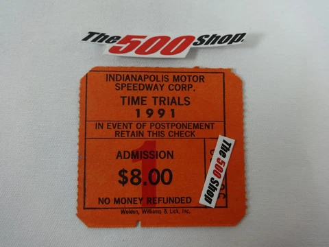 1991 Indianapolis 500 Time Trials Admission Ticket Qualifications Cover
