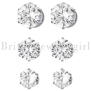 Men Women Stainless Steel Round CZ Magnetic Stud Earrings Non-Piercing Clip On - Picture 1 of 15