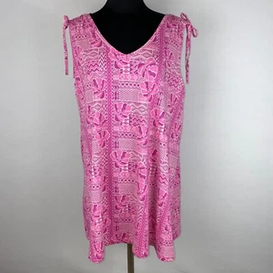 CW Classics Womens 1X Plus Size Pink Leaf Tribal Tunic Tank Top AR - Picture 1 of 12