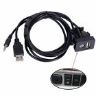 Car Audio Mountable USB 3 5mm Headphone Audio Socket Extension Cable Black