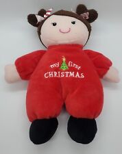 Baby Starters My First Christmas Doll Plush Lovey Brown Hair And Rattle