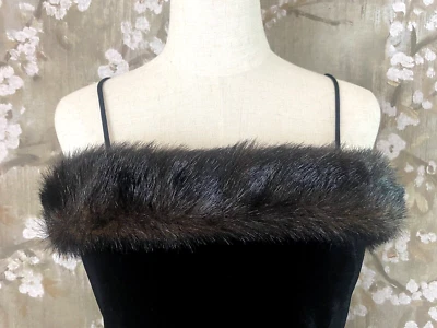 VTG CACHET Black Velvet Faux Fur Collar Wiggle Cocktail Formal Gown Dress 8 EVC - Image 1 of 4