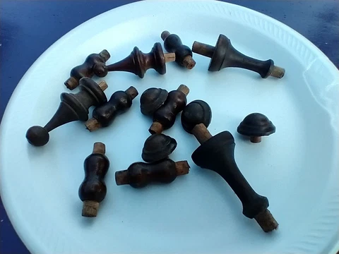 Nice Group Of Antique Small Walnut Finials Buttons & Spindles Cover