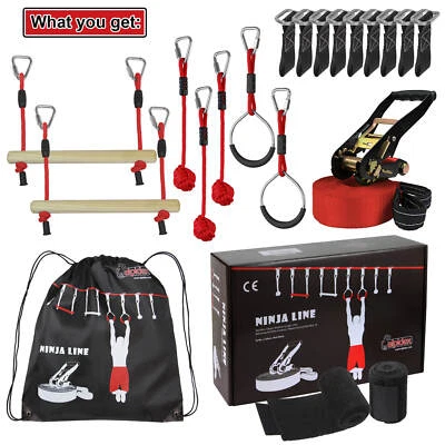 ALPIDEX Ninja Line Set Slackline für Jugendliche und Erwachsene hängende Hindernisse