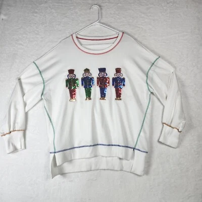 No Brand White Nutcracker Sweatshirt Size 2XL Sequin Nutcrackers Loose Fit - Image 1 of 4
