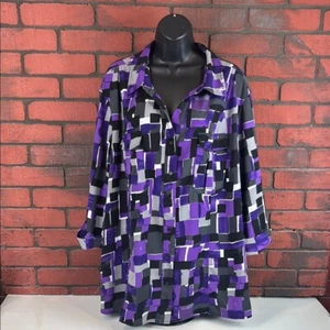 Maggie Barnes XXL Geometric Purple and Black Women's Top - Picture 1 of 7