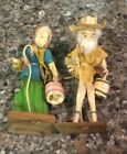 Vintage Pair of Handcrafted Corn Husk Figurines, Elderly Man & Woman