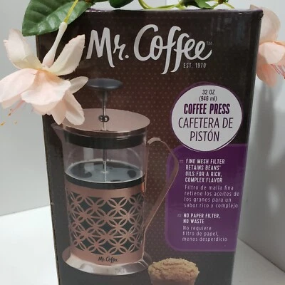 Mr. Coffee Cafetera Francesa 32oz Jarra de Vidrio Enrejado Dorado NUEVO Foto 1 de 4