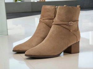 Anne Klein Women's Sand Moore Zipper Closure Almond Toe Heel Booties NIB - Picture 1 of 6