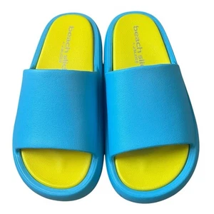 J Slides Squish Turquoise Yellow Beach Slides NWT Size 6 - Picture 1 of 12