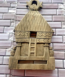 Vintage Folk Art Handmade Wooden hut 16.5 L x 9 W x 1 D brown house wall hang - Picture 1 of 11