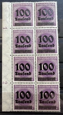 1923 German Empire 100 Laufend Overprint MNH Stamps Margin Block Germany Reich - Image 1 of 2