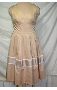 J. Peterman Blush Cotton Sateen V Dress Grosgrain Trim Pleats Built in Bust- 14 - Picture 1 of 5