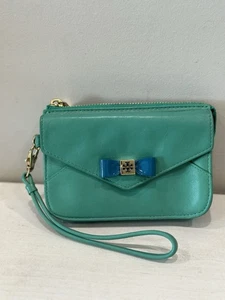 Tory Burch Damen grün türkis Leder Schleife Kalbsleder Geldbörse Portemonnaie - Bild 1 von 9