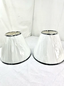 2 Clip on Bulb Lamp Shades 7" H White Black Trim Cottage Farmhouse New Not Mini - Picture 1 of 10