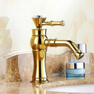 Polished Gold Brass Bathroom Swivel Spout Basin Faucet One Hole Sink Water Tap - Picture 1 of 4