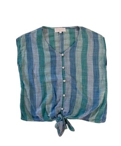 EUC Bella Dahl Girl Size 12 Blue Vertical Stripe Button and Tie Front Top - Picture 1 of 10
